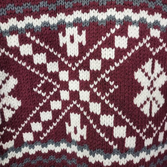 Ann Taylor Sweater Medium Gray Chianti White Snowflake Side Zip Wool Fair Isles - Picture 5 of 13